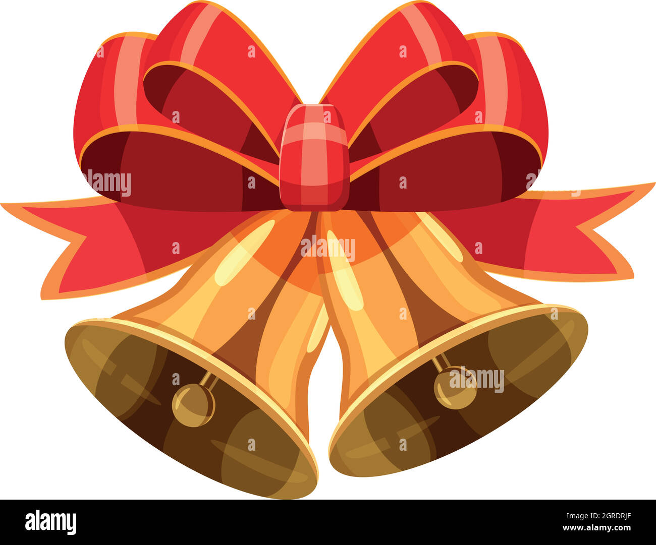 Weihnachtsglocken mit roter Schleife-Symbol, Cartoon-Stil Stock Vektor