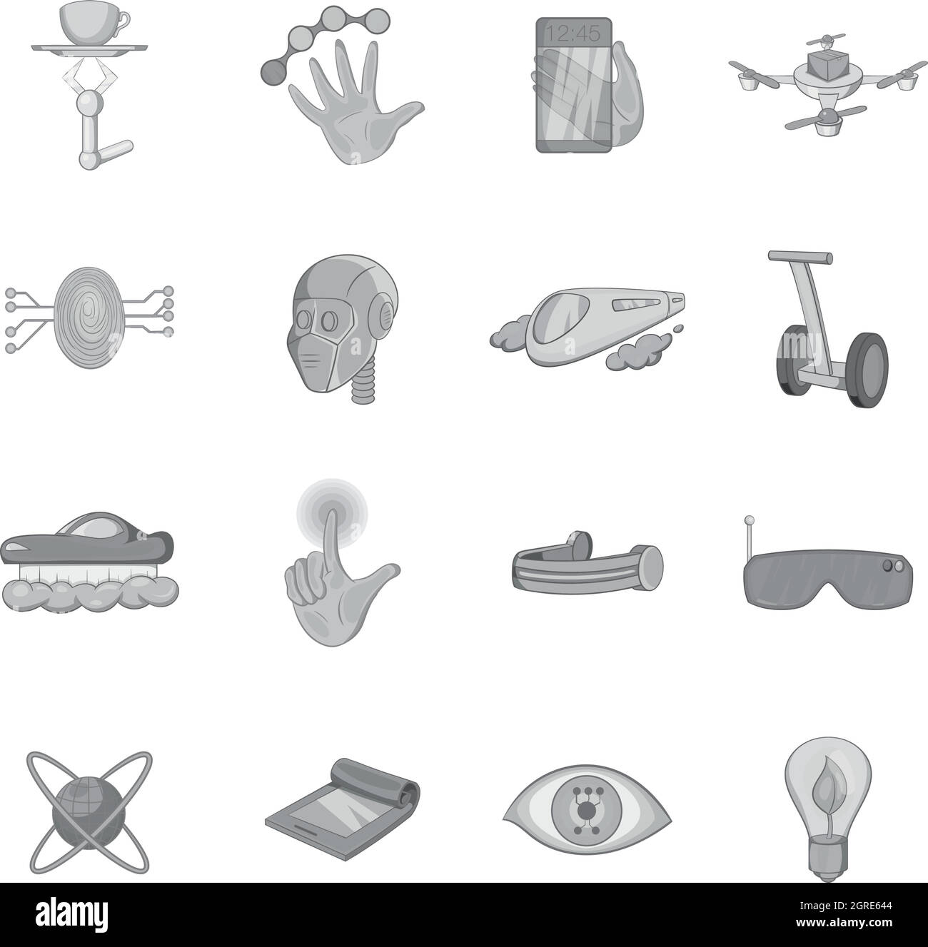 Neue Technologien Icons Set, monochrome Blackstyle Stock Vektor