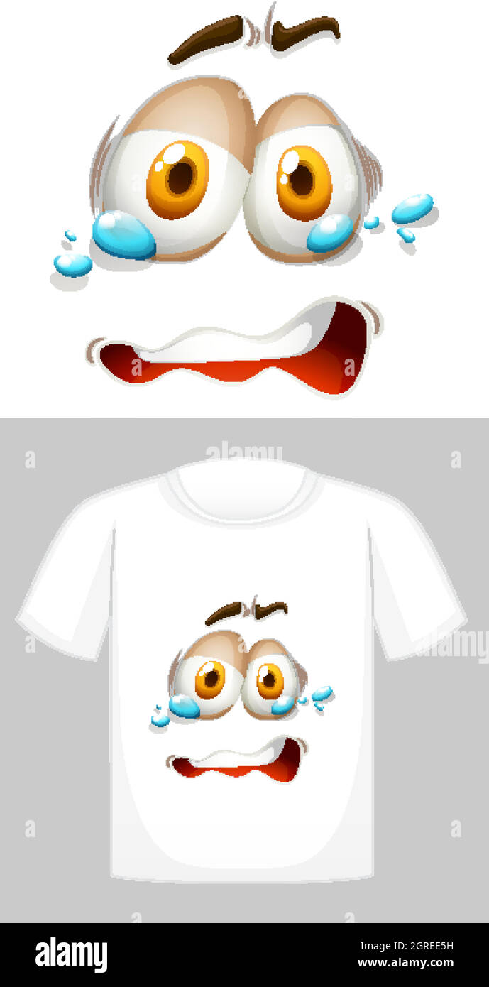Grafisches Design auf weißem T-Shirt mit weinenden Gesichtes Stock Vektor
