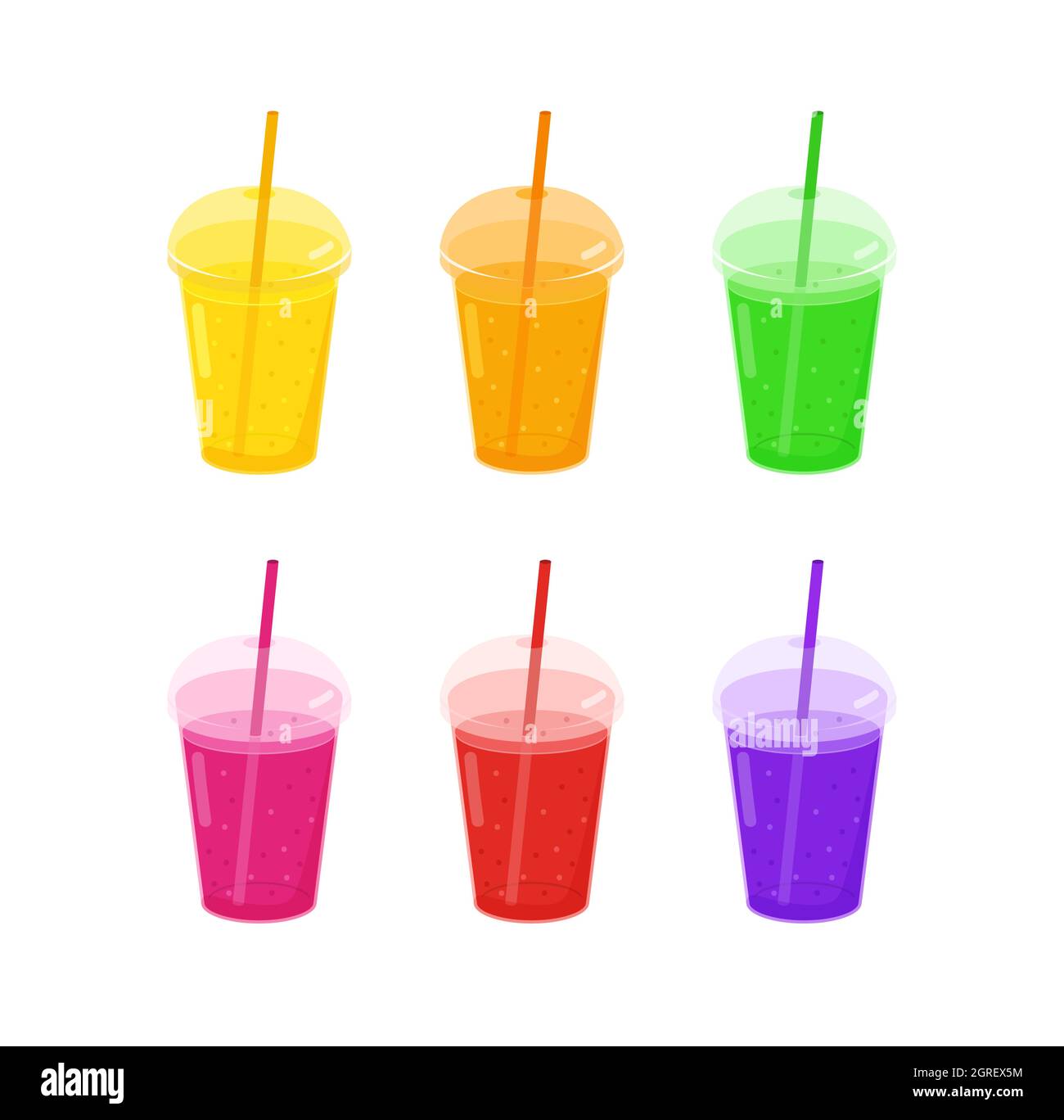 Realistisches Plastikglas mit Farbsaft aus Kiwi, Wassermelone und Blaubeeren. Stock Vektor