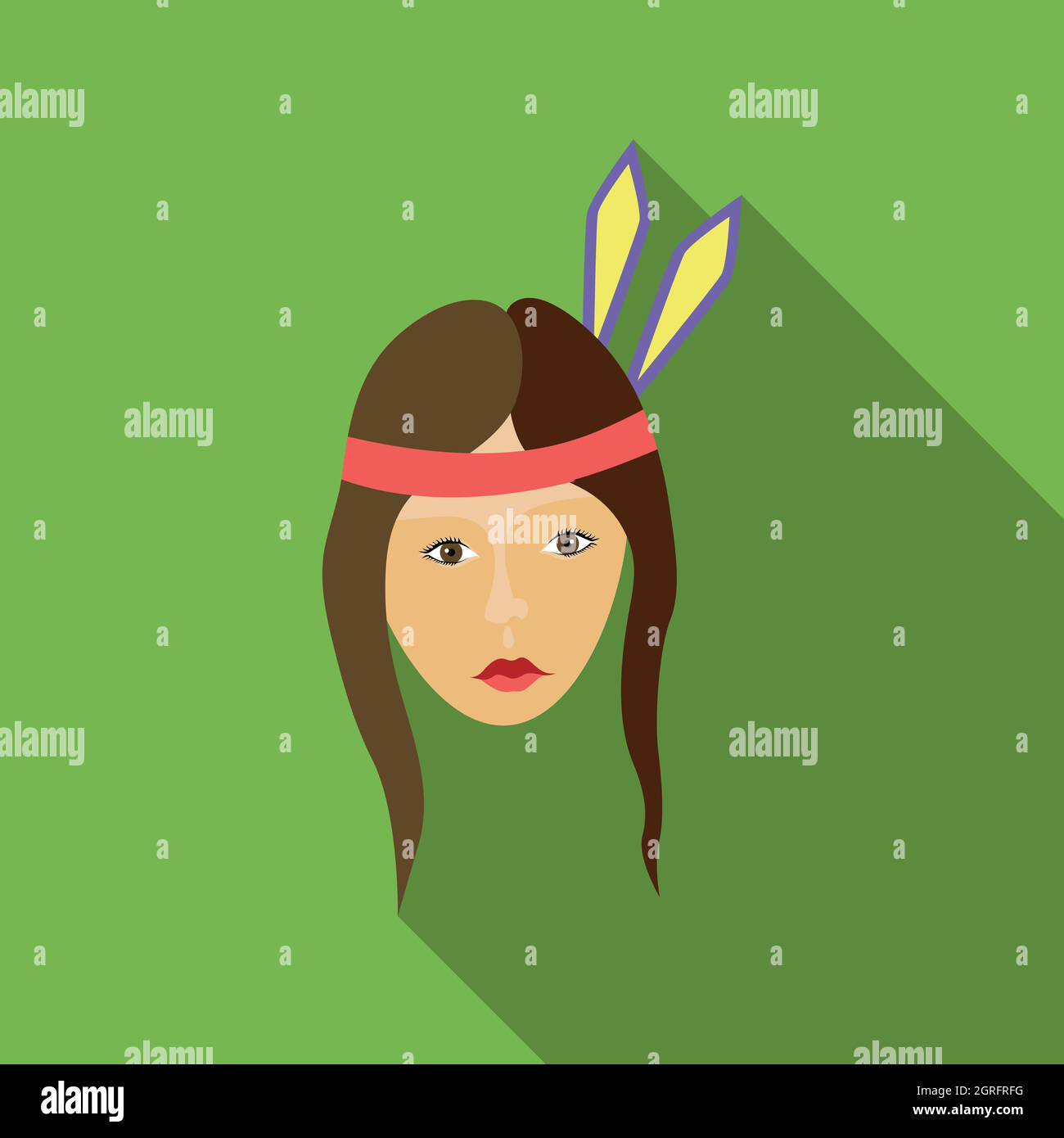 Amerikanische Indianer Mädchen Ikone, flachen Stil Stock Vektor