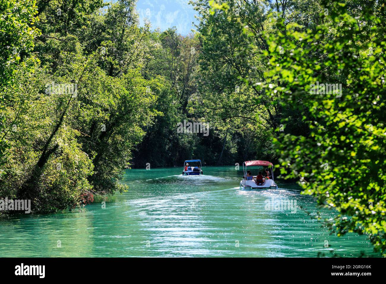 Frankreich, Savoie, zwischen Chanaz und Chindrieux, Kanal Saveres, Verleih von Booten Stockfoto
