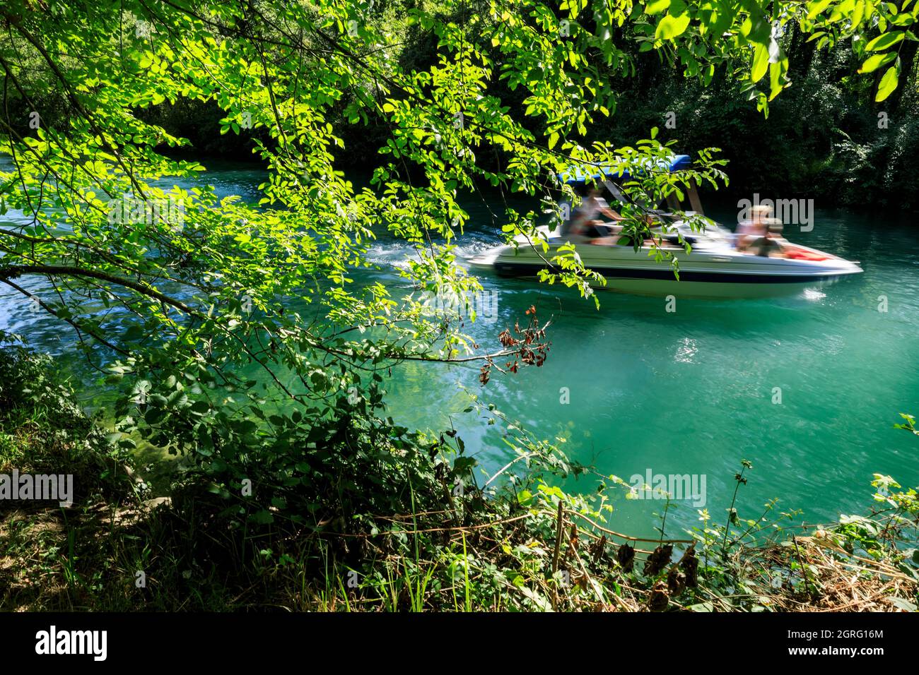 Frankreich, Savoie, zwischen Chanaz und Chindrieux, Saveres Kanal, Boot Stockfoto