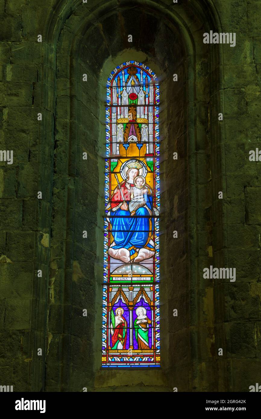 Frankreich, Alpes de Haute Provence, Seyne, Kirche Notre-Dame-de-Nazareth, Glasmalerei Stockfoto