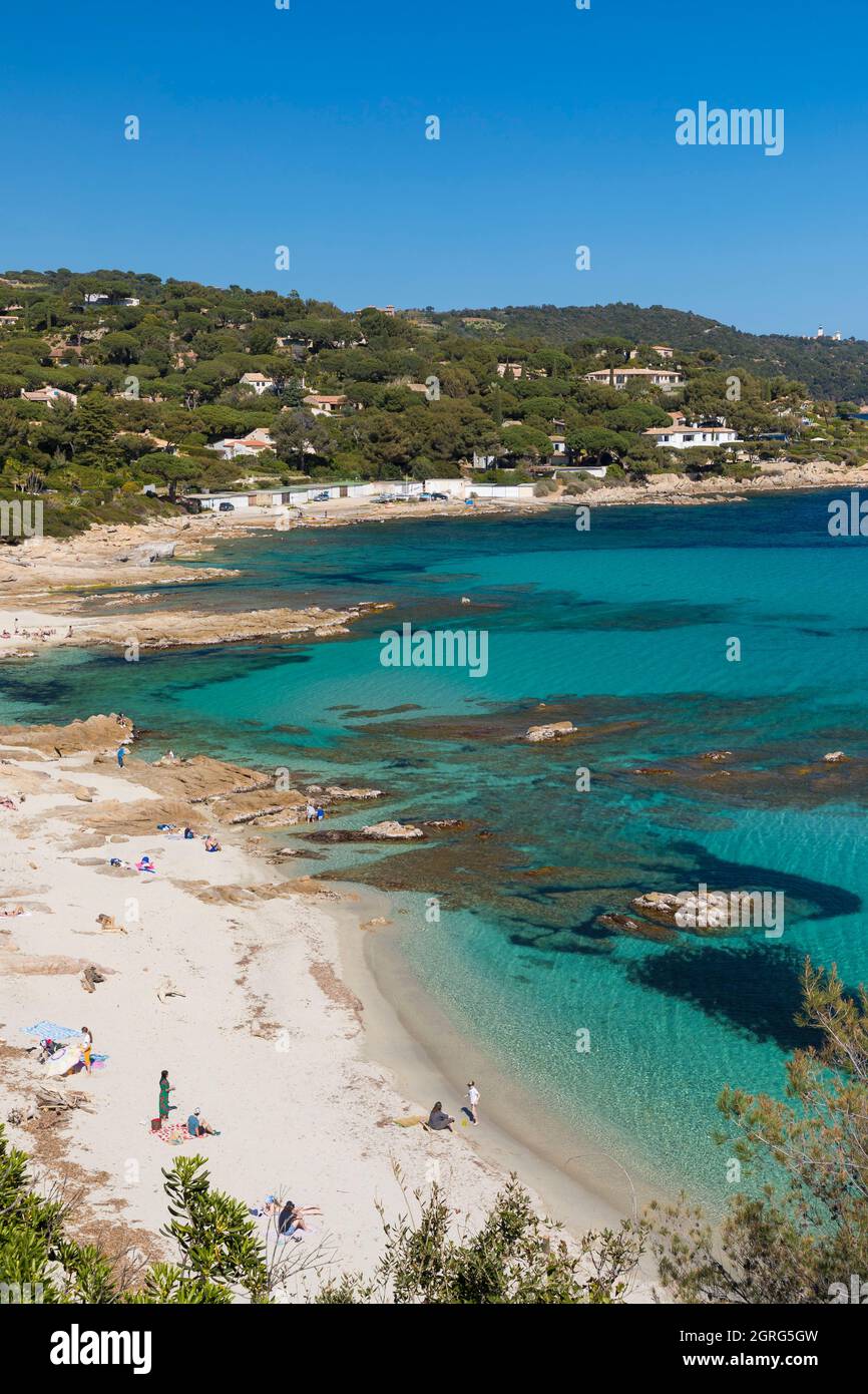 Frankreich, Var, Halbinsel Saint Tropez, Ramatuelle, Küste der Bucht von Bonporteau, Escalet-Strand Stockfoto