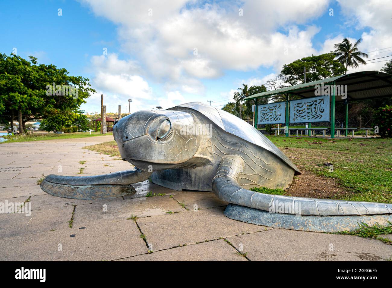 Schildkrötenskulptur am Vorland der Victoria Parade, Thursday Island, Torres Straits, Queensland Australien Stockfoto