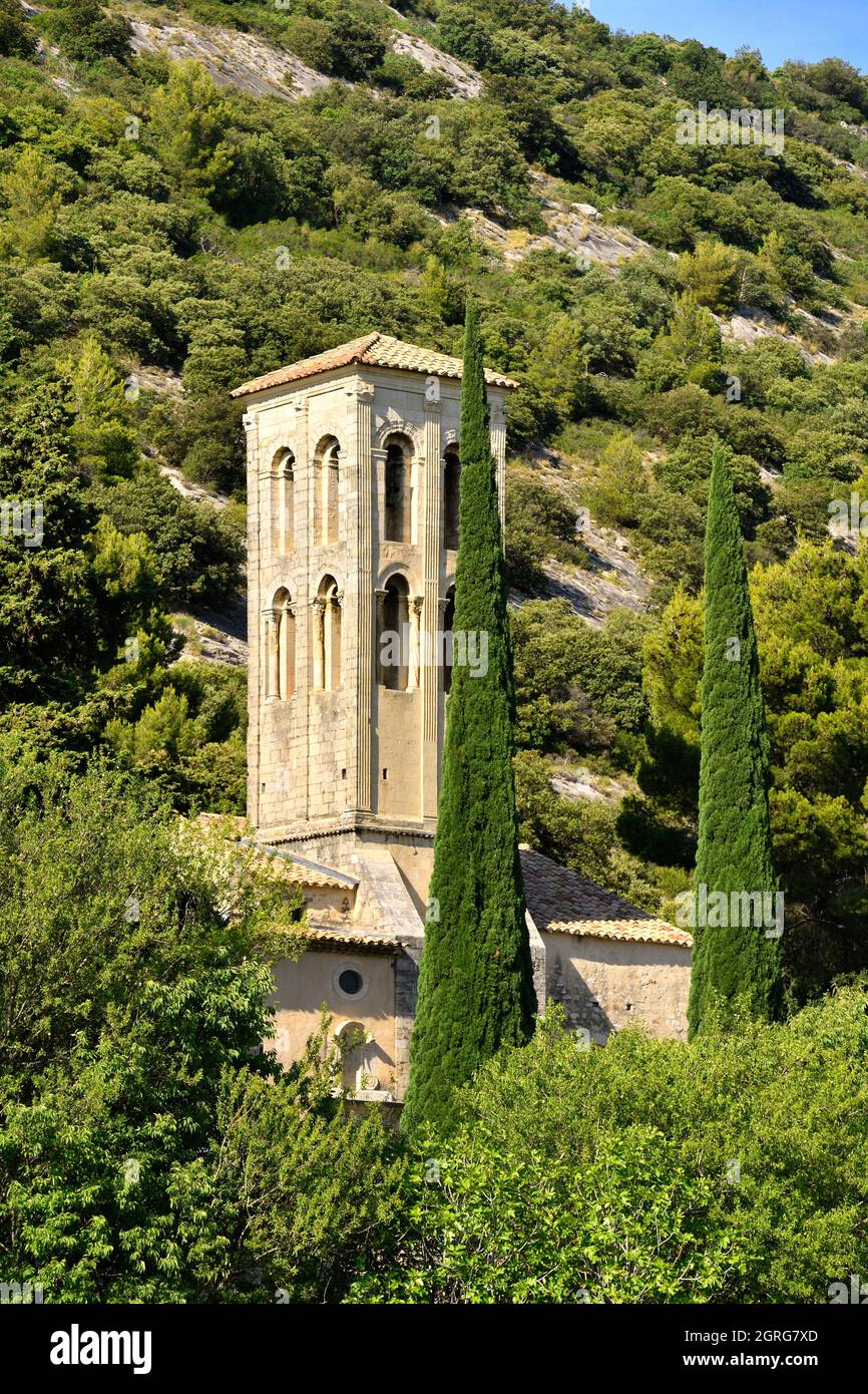 Frankreich, Vaucluse, Beaumes de Venise, Notre Dame de Aubune Kapelle (11. Und 12. Jahrhundert) ist eines der schönsten Beispiele der romanischen Kunst von Provençal Stockfoto