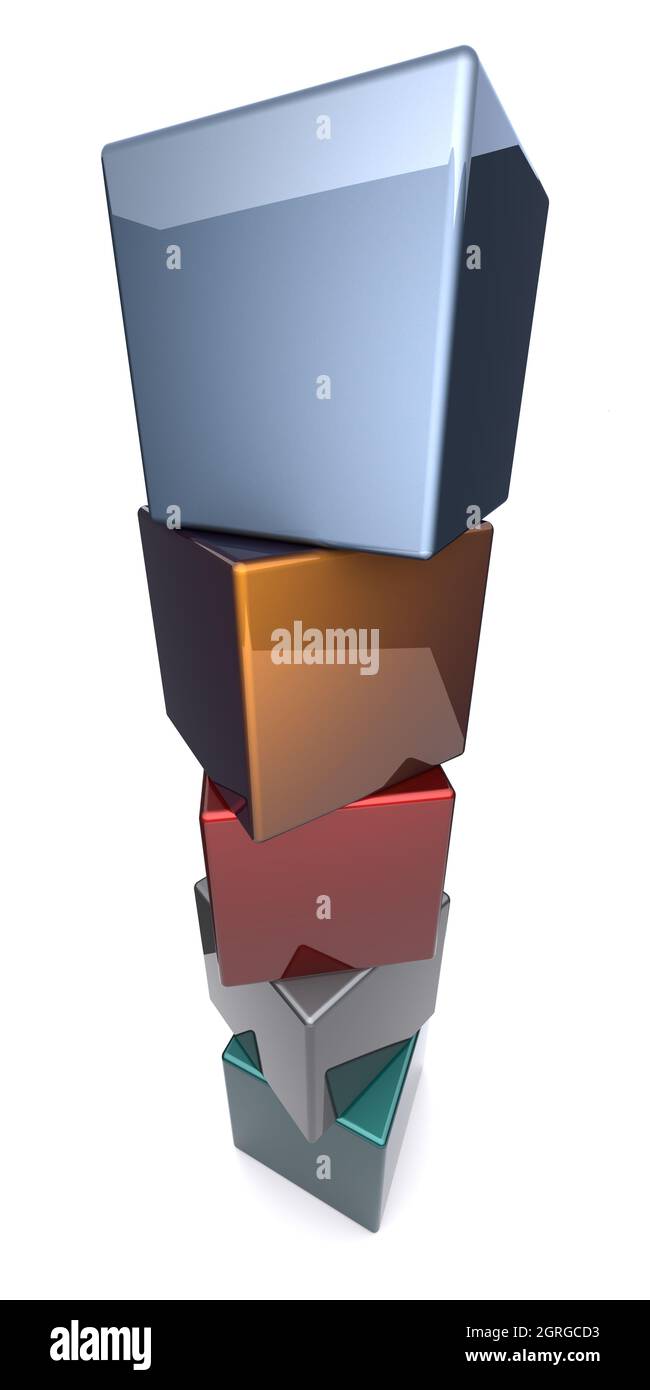 Turm aus farbigen Würfeln. 3d-gerenderte Illustration Stockfoto