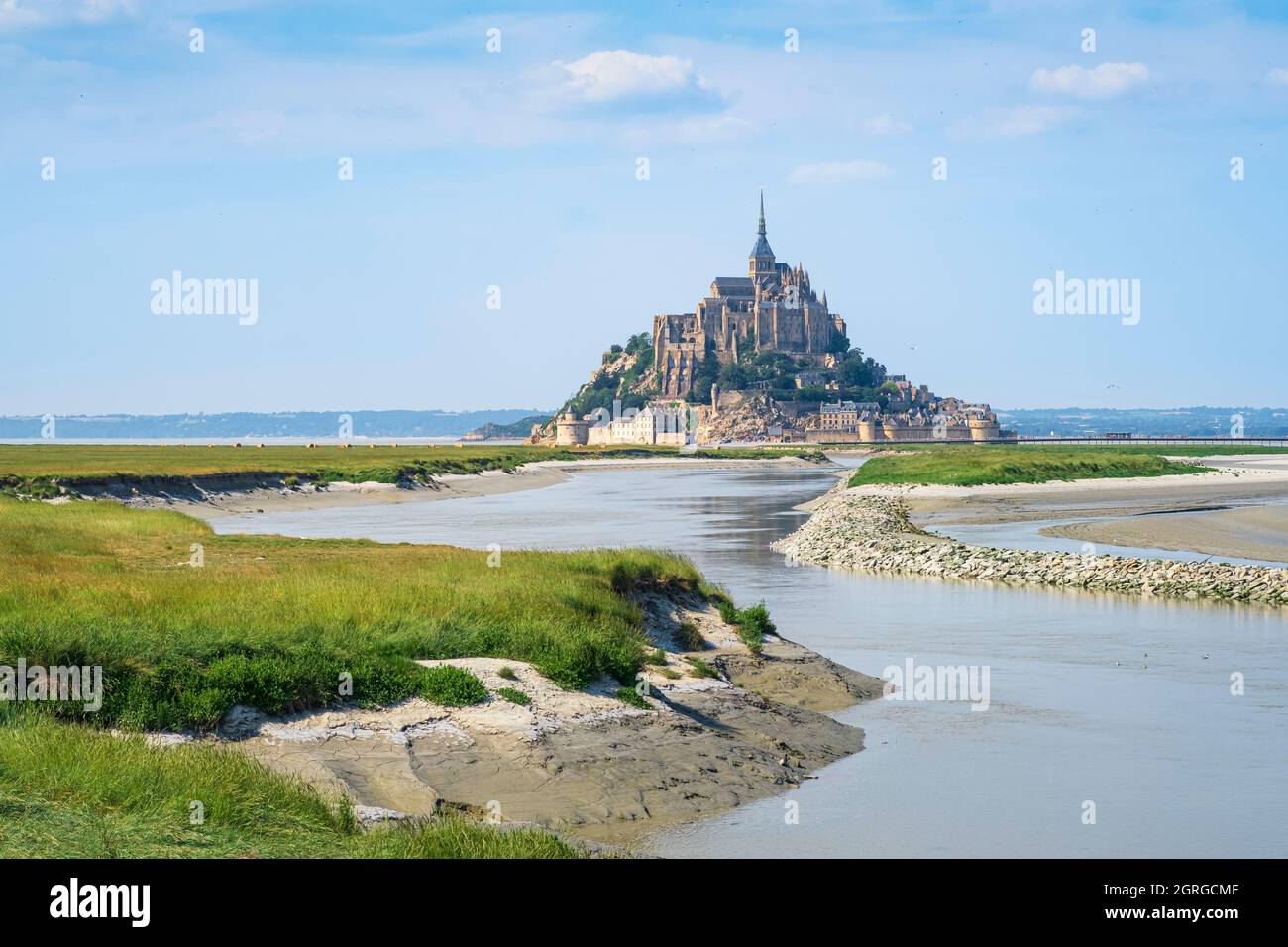 Frankreich, Manche, Le Mont Saint-Michel, Abtei Mont Saint-Michel auf seiner felsigen Gezeiteninsel (UNESCO-Weltkulturerbe) Stockfoto