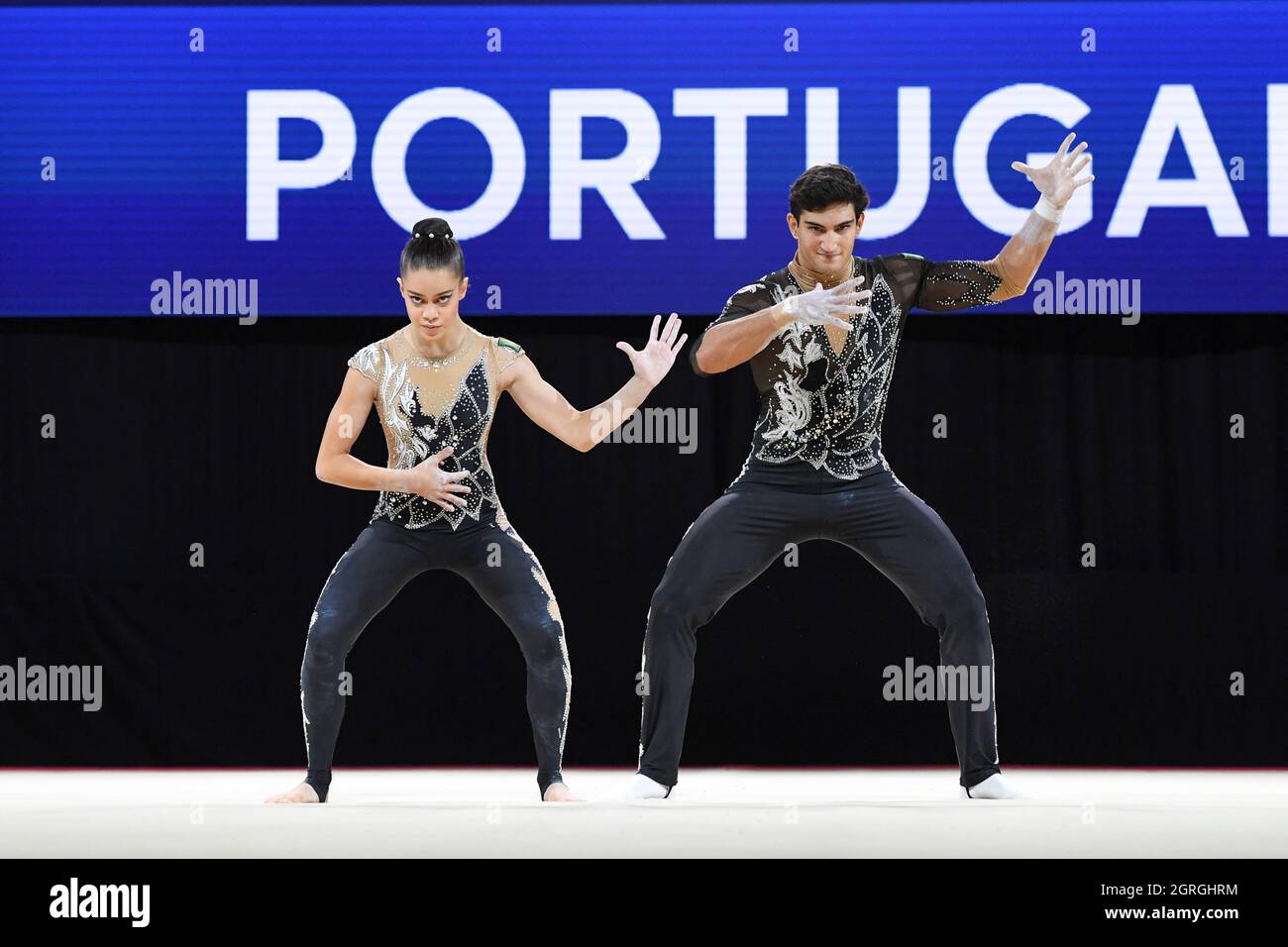 PORTUGAL 1 NUNES Ines LOURENCO Tomas während der European Acrobatic Gymnastics Championship 2021, Gymnastik in Pesaro, Italien, September 29 2021 Stockfoto