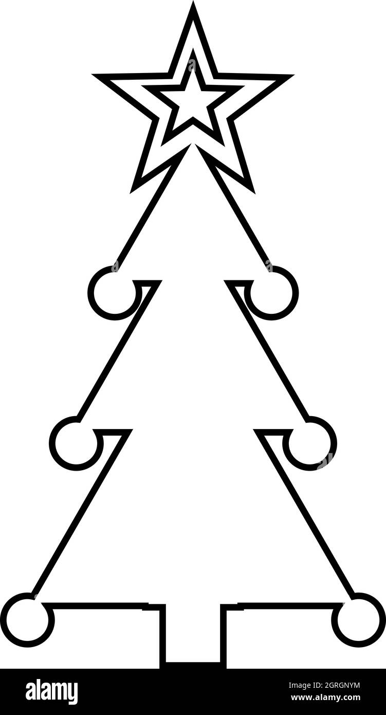 Weihnachtsbaum mit Spielzeug-Symbol, Umriss-Stil Stock Vektor