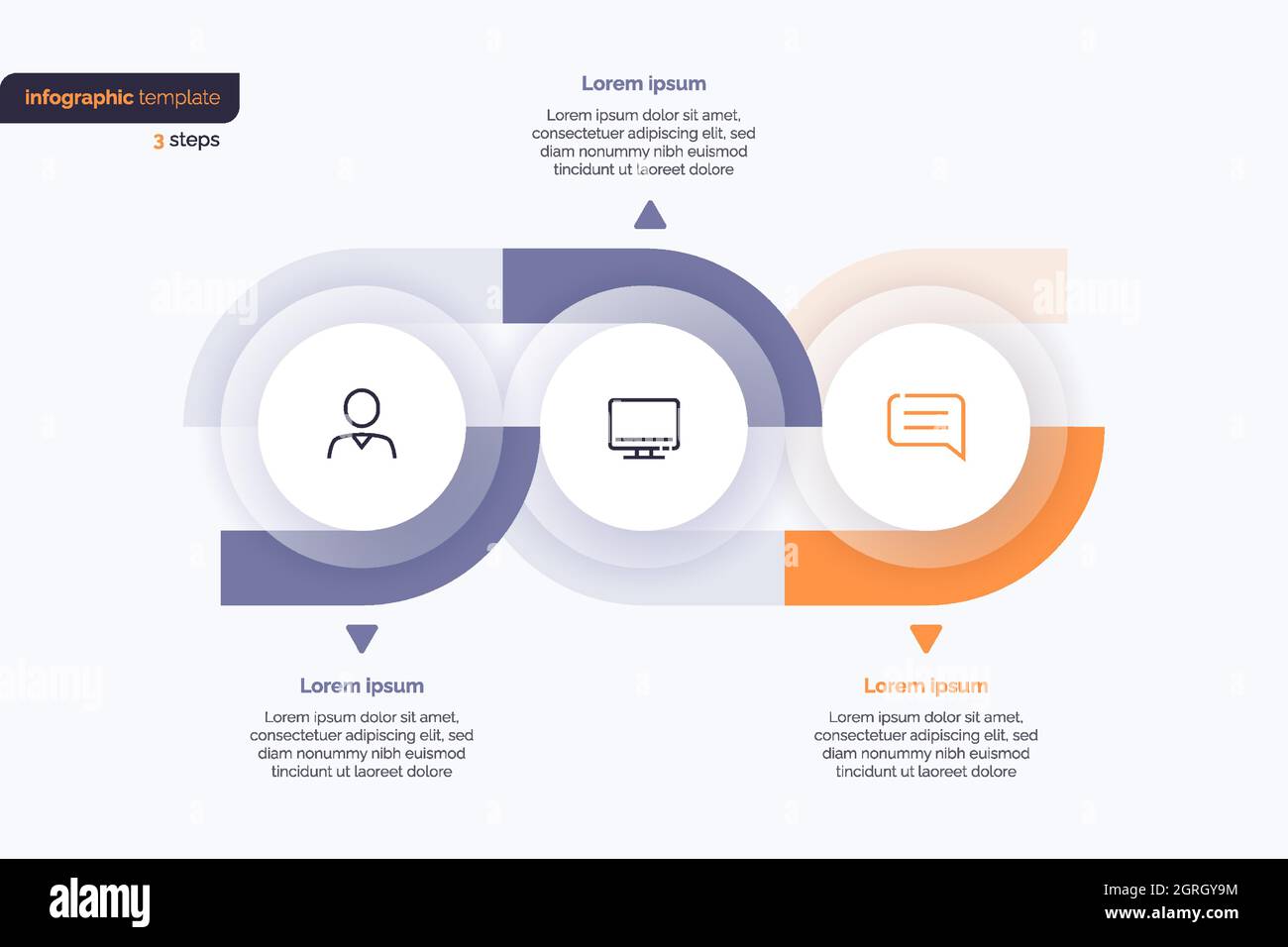 Design-Vorlage für Business-Infografik in drei Schritten. Vektorgrafik Stock Vektor