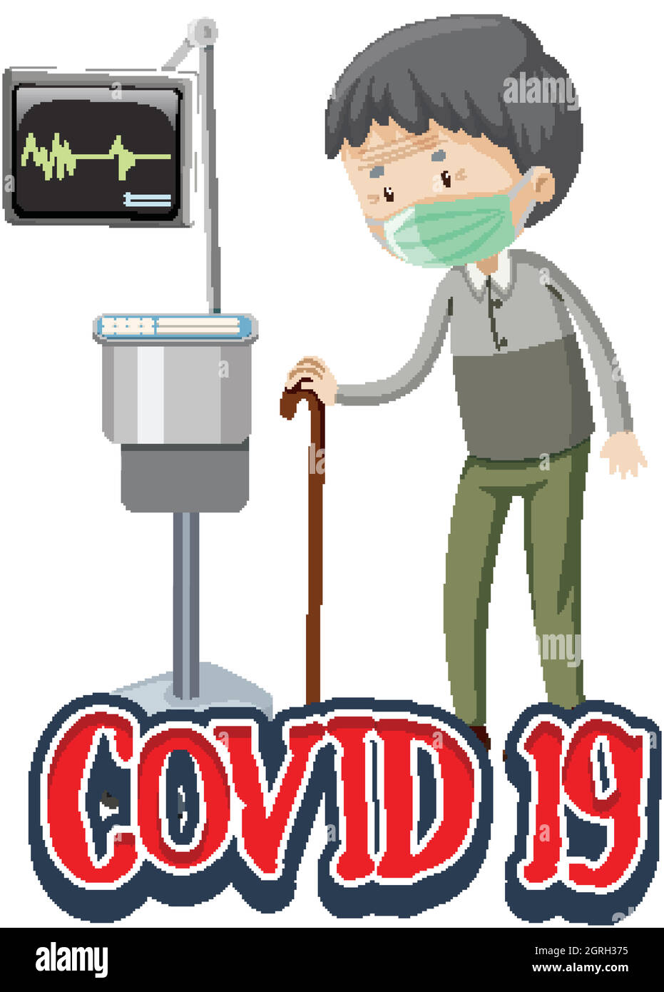 Poster Design für Coronavirus Thema mit alten Mann im Krankenhaus Stock Vektor