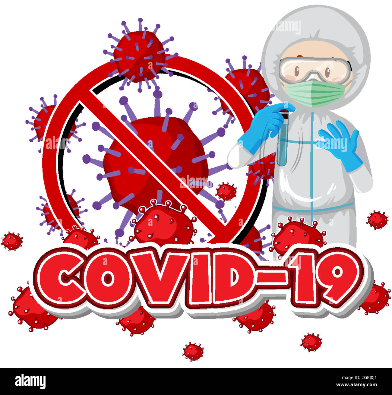 Poster Design für Coronavirus Thema mit Arzt in Hazmat Anzug Stock Vektor