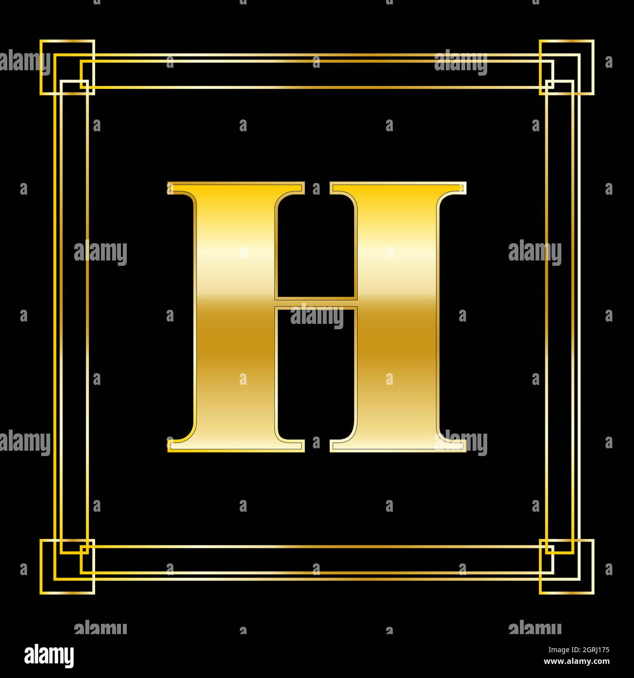Buchstabe H Logo Design mit quadratischen Ornament, Luxus goldenes Design Stock Vektor