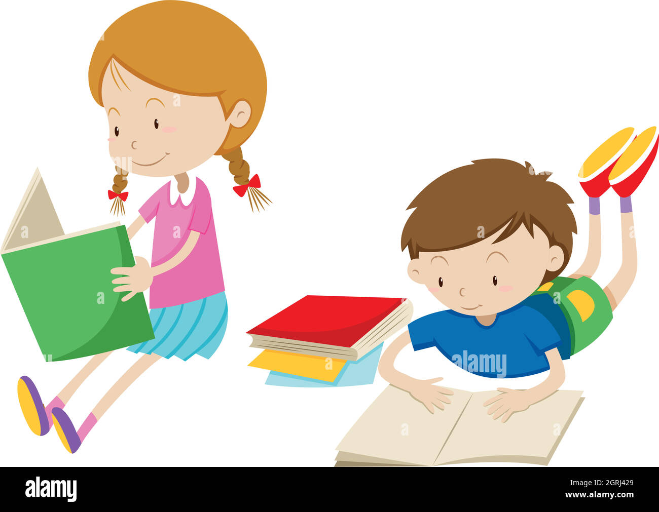 Junge und Mädchen lesen Bücher Stock Vektor