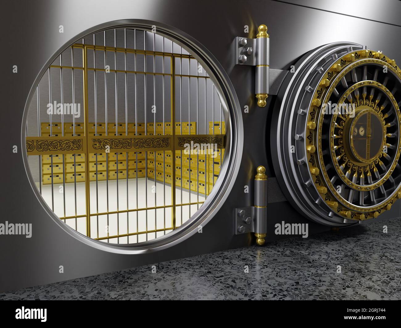 3D-Rendering von Bankgewölben mit Safe Stockfoto