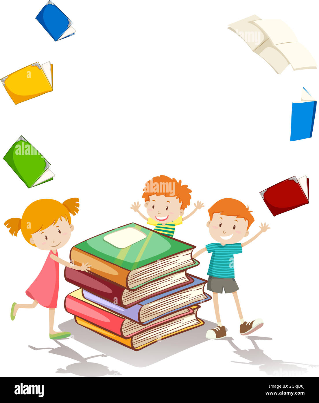 Bordüre mit Kindern und Büchern Stock Vektor