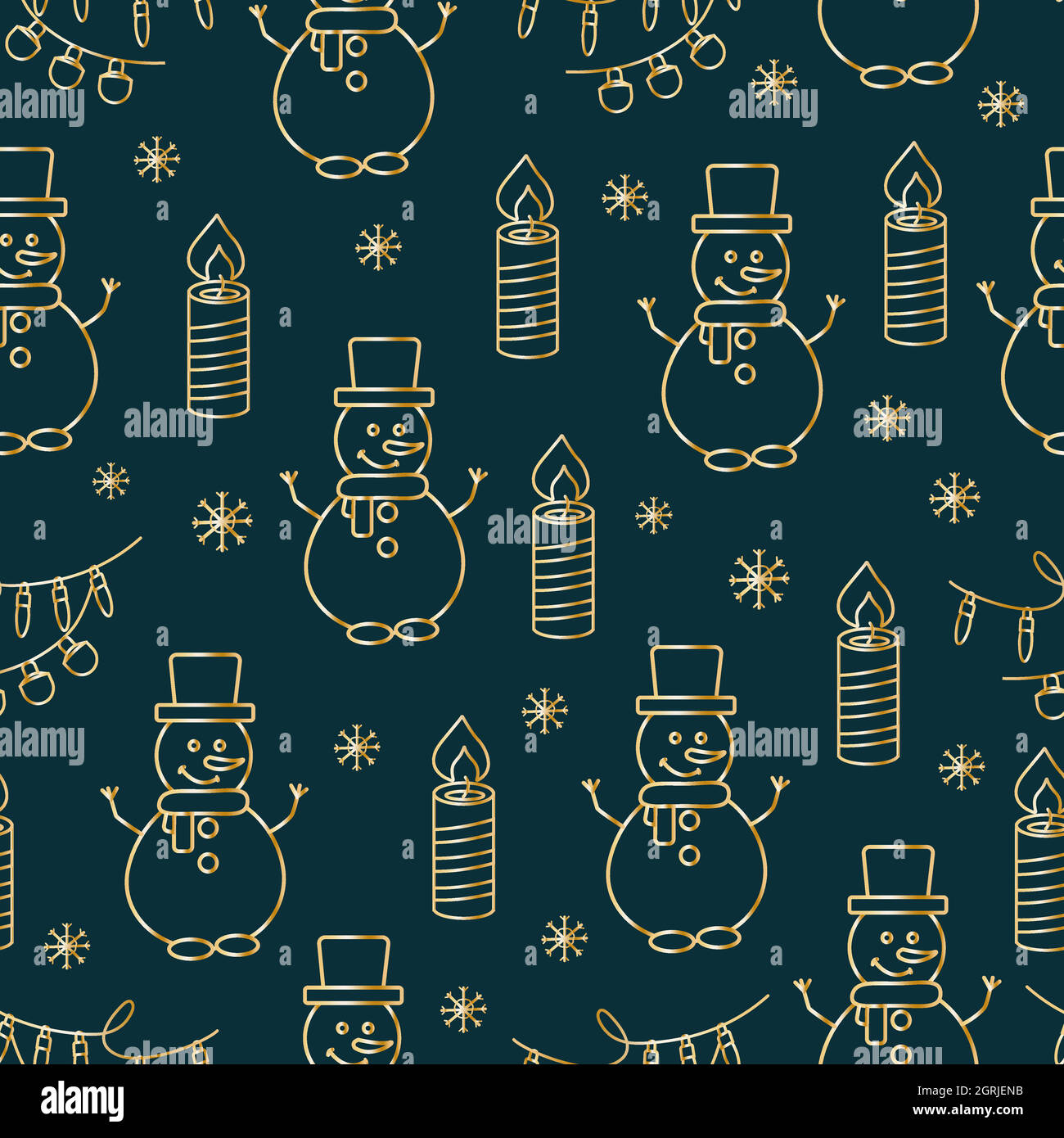 Weihnachtliche nahtlose Muster, Drucke mit goldenen Elementen. Vektormuster. Goldene Objekte auf dunklem Hintergrund Stock Vektor