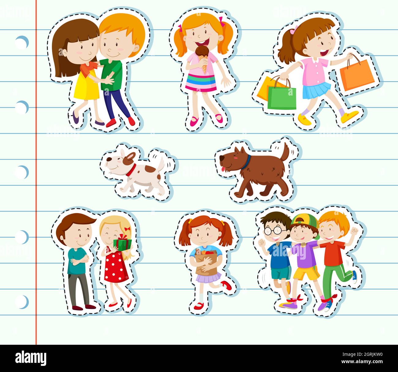 Sticker Design mit Familie und Freunden Stock Vektor