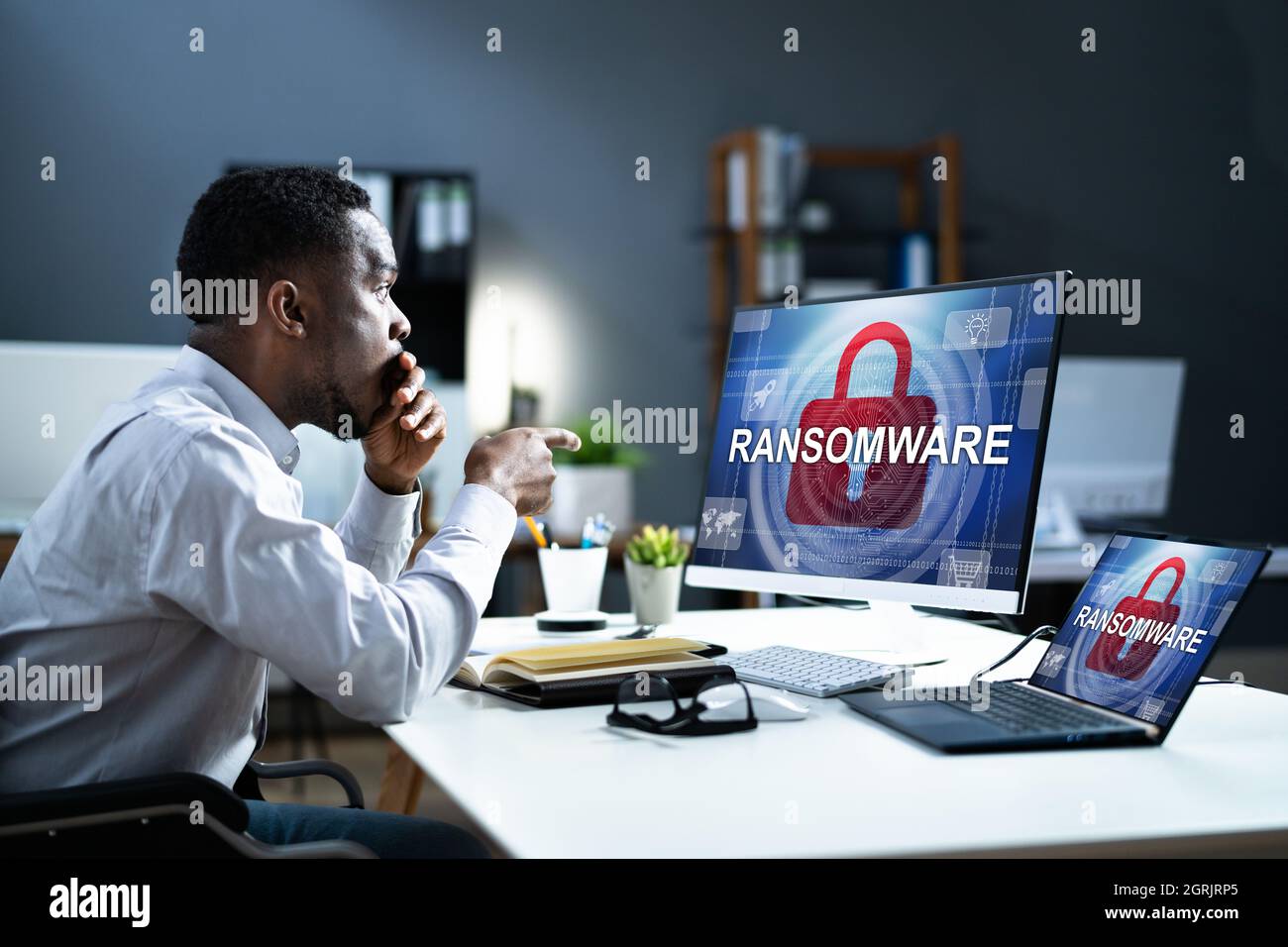 Ransomware Malware Cyber-Angriff Auf Business-Computer Stockfoto