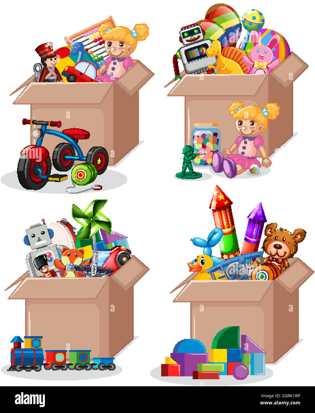 Set von Boxen voller Spielzeug Stock Vektor