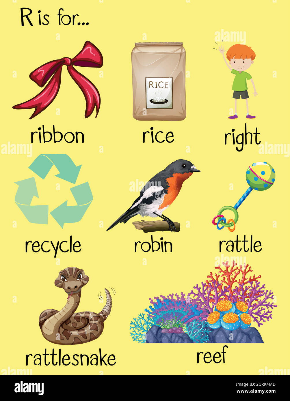 Viele Wörter beginnen mit dem Buchstaben R Stock Vektor