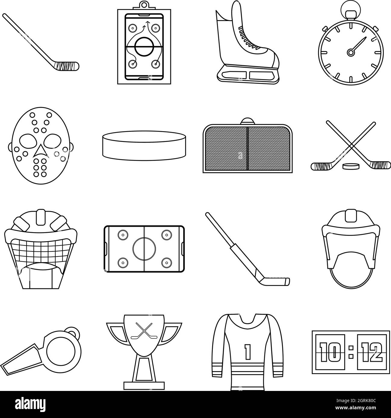 Eishockey Artikel Icons Set, Umriss-Stil Stock Vektor