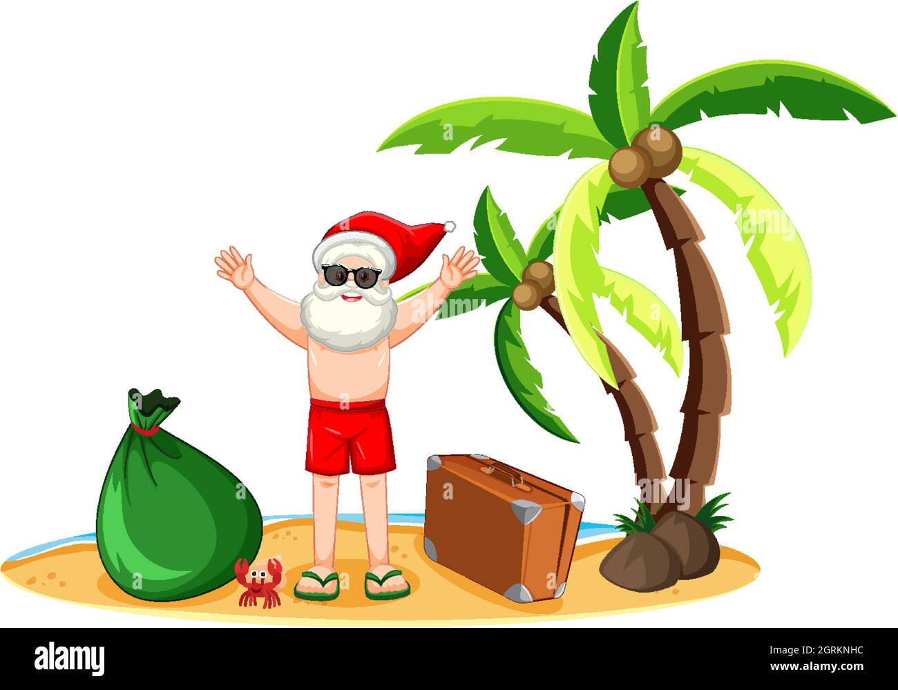Weihnachtsmann auf der Strandinsel für Sommerweihnachtszeit Stock Vektor