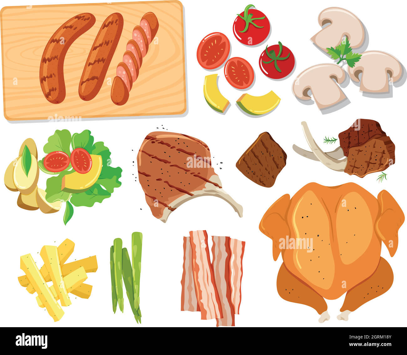 Verschiedene Sets von Grillspeisen Stock Vektor