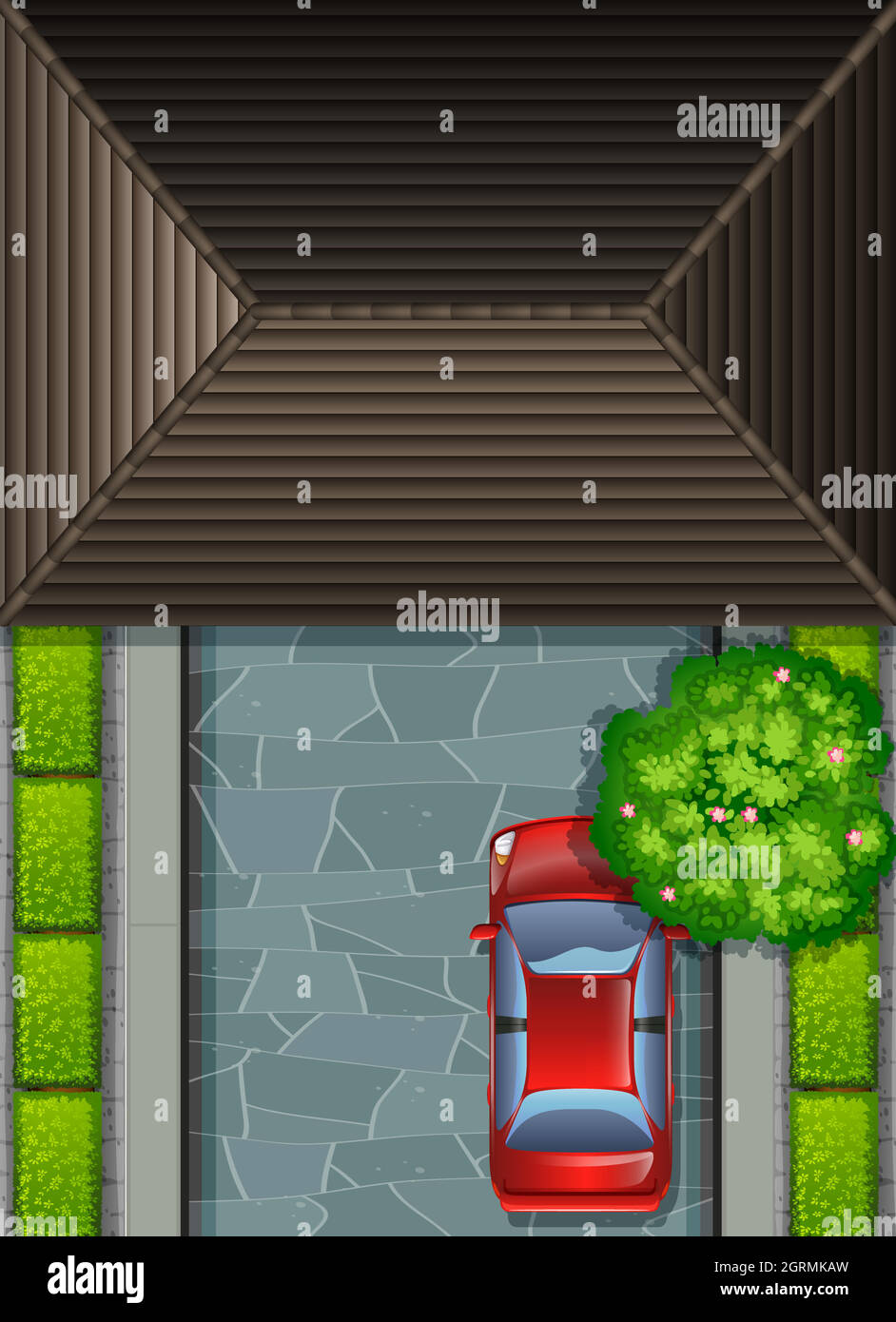 Garage auf dem Dach und rotes Auto Stock Vektor