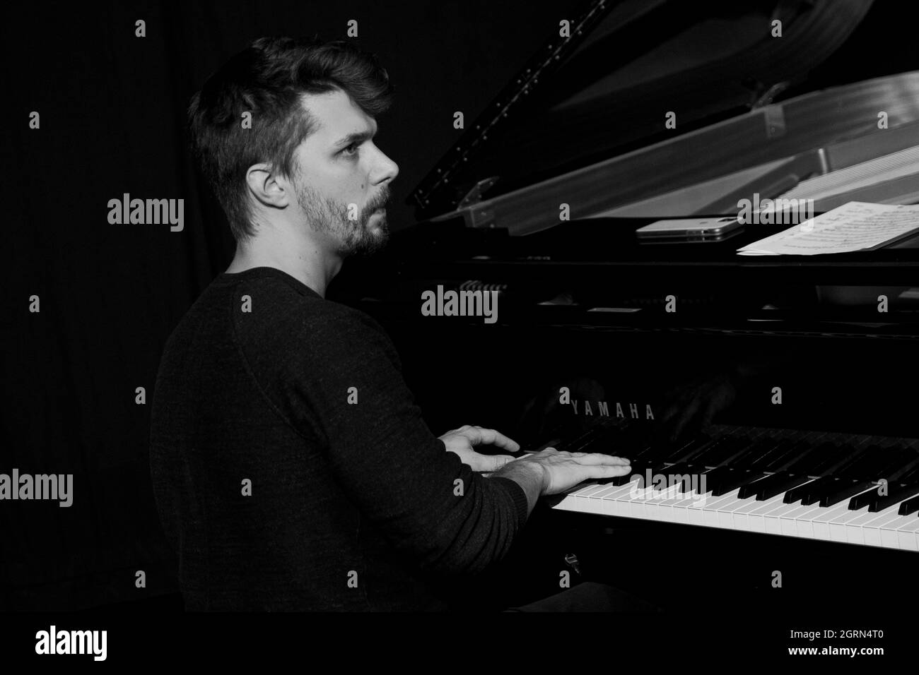 Will Barry - Art Themes und Alex Clarke Quintet - Soundcheck Herts Jazz Club - The Maltings Theatre - St Albans - Hertfordshire Stockfoto
