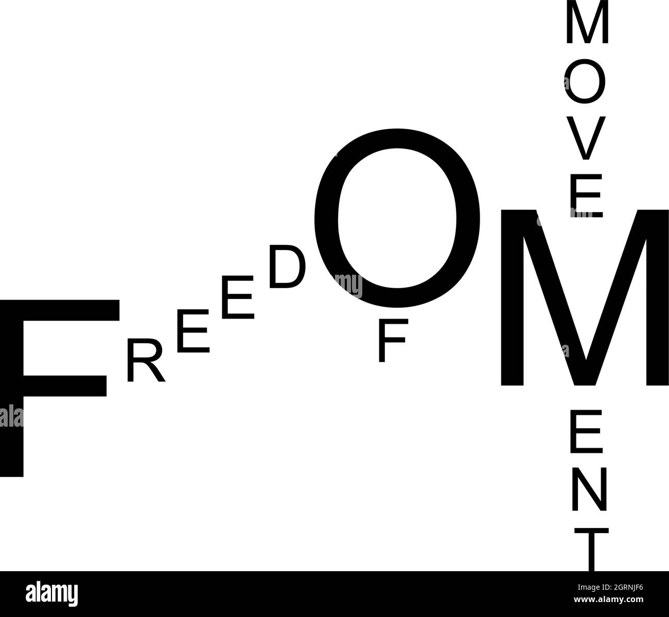 FOM, Akronym für Freedom of Movement, Illustration mit schwarzen Buchstaben isoliert auf weißem Hintergrund Stock Vektor