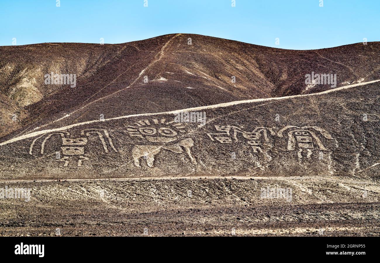 Luftaufnahme der Palpa-Geoglyphen in Peru Stockfoto
