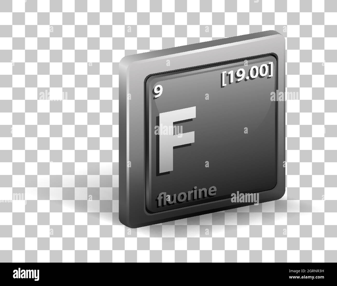 Fluorhales chemisches Element. Chemisches Symbol mit Ordnungszahl und atomarer Masse. Stock Vektor