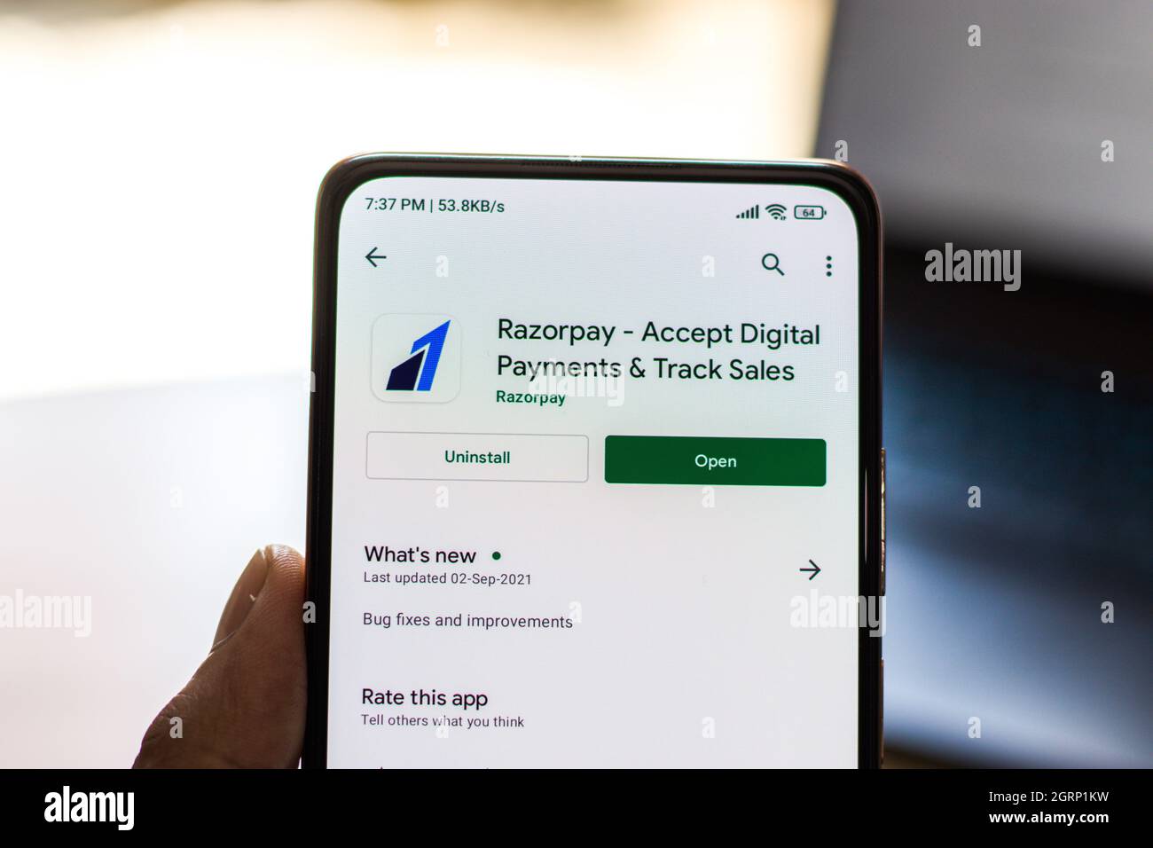 West Bangal, Indien - 28. September 2021 : Razorpay-Logo auf Telefonbildschirm Stock Bild. Stockfoto