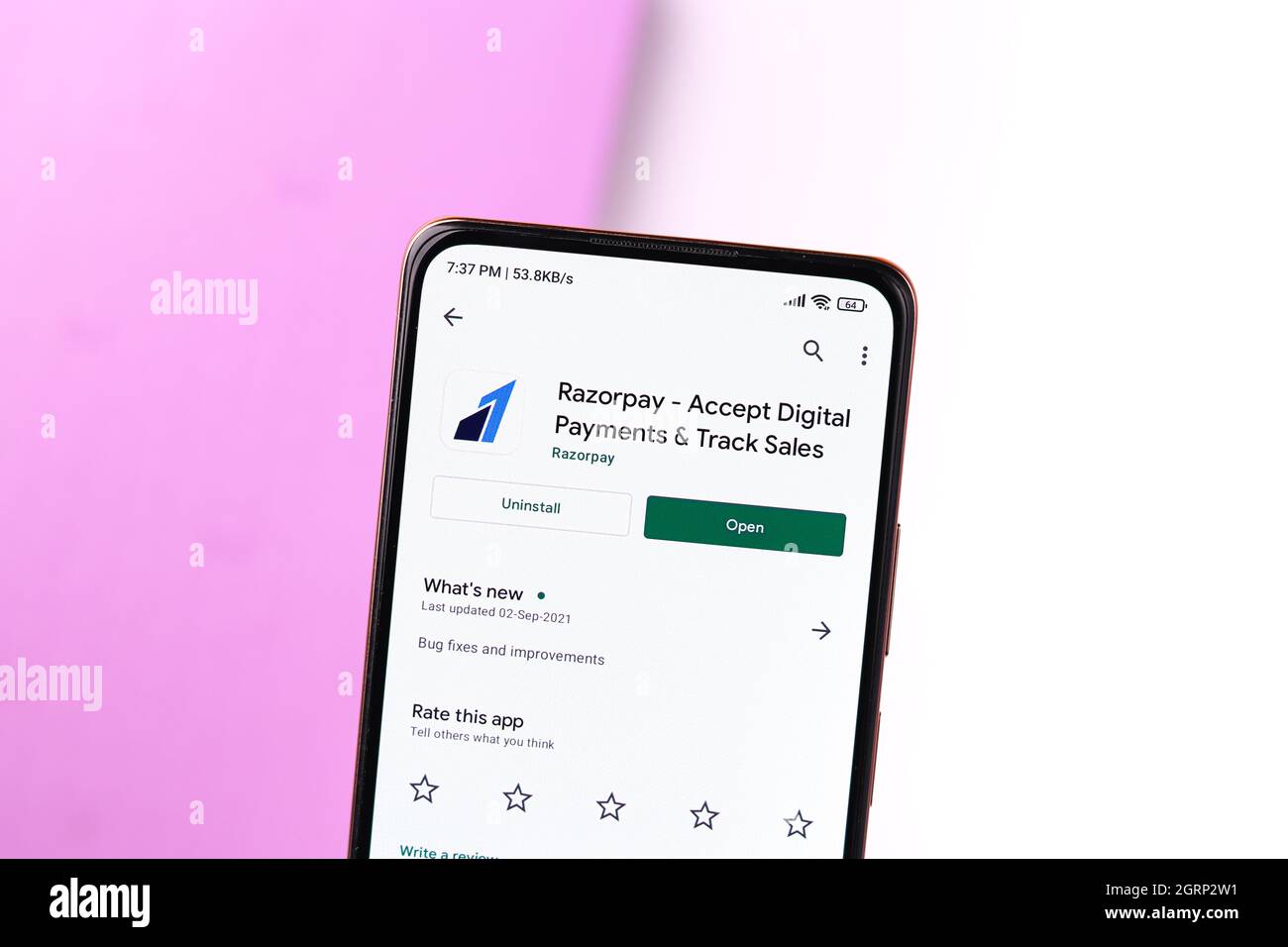 West Bangal, Indien - 28. September 2021 : Razorpay-Logo auf Telefonbildschirm Stock Bild. Stockfoto