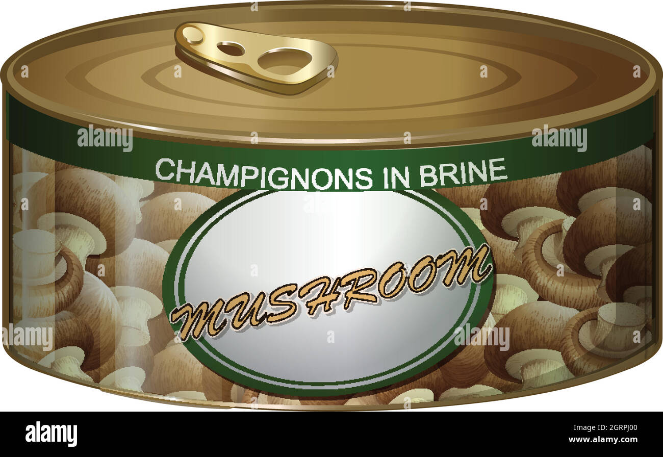 Dose mit Champignons in Salzlake Stock Vektor