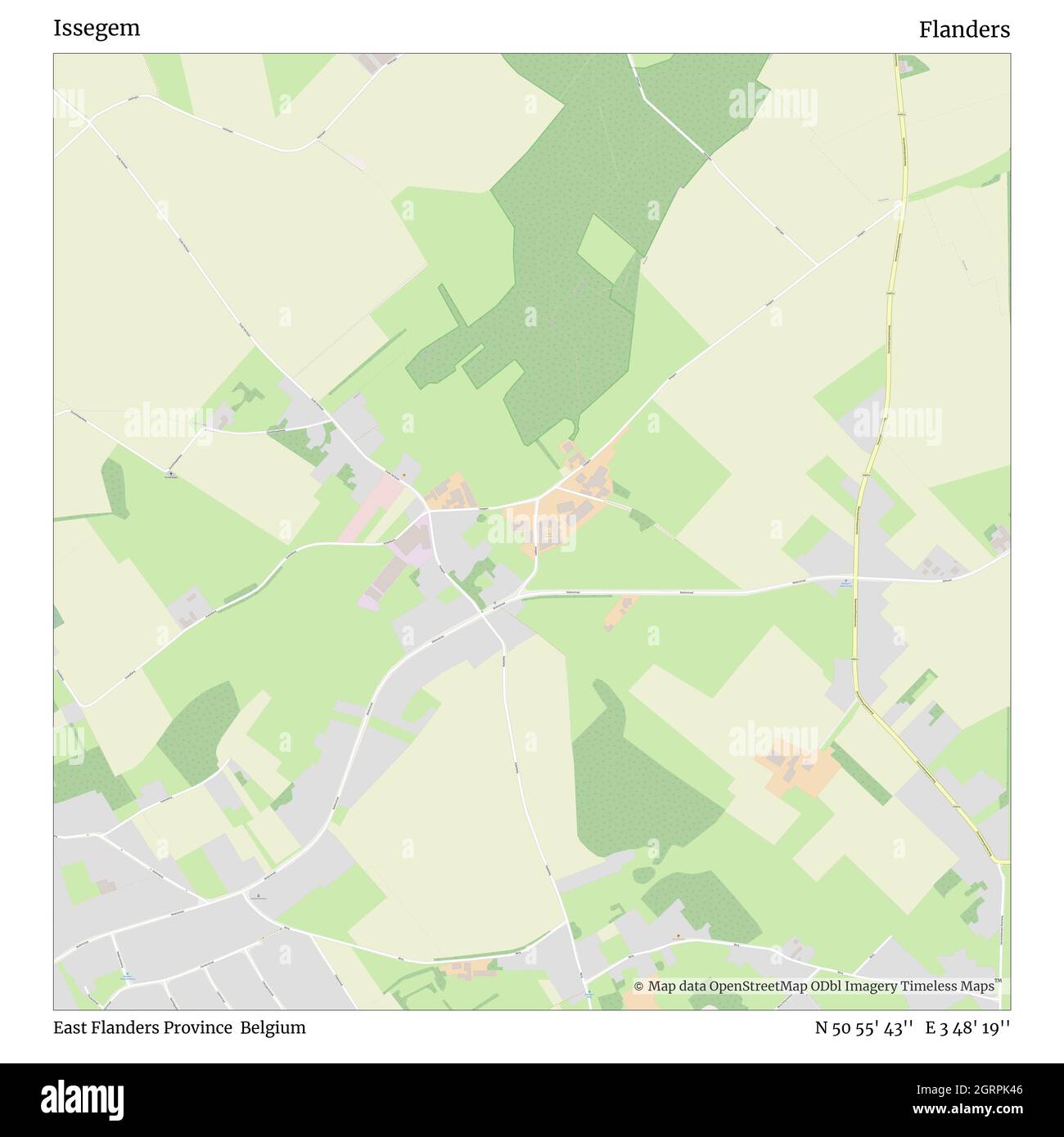 Issegem, Provinz Ostflandern, Belgien, Flandern, N 50 55' 43'', E 3 48' 19'', map, Timeless Map veröffentlicht im Jahr 2021. Reisende, Entdecker und Abenteurer wie Florence Nightingale, David Livingstone, Ernest Shackleton, Lewis and Clark und Sherlock Holmes haben sich bei der Planung von Reisen zu den entlegensten Ecken der Welt auf Karten verlassen.Timeless Maps kartiert die meisten Orte auf der Welt und zeigt die Verwirklichung großer Träume Stockfoto