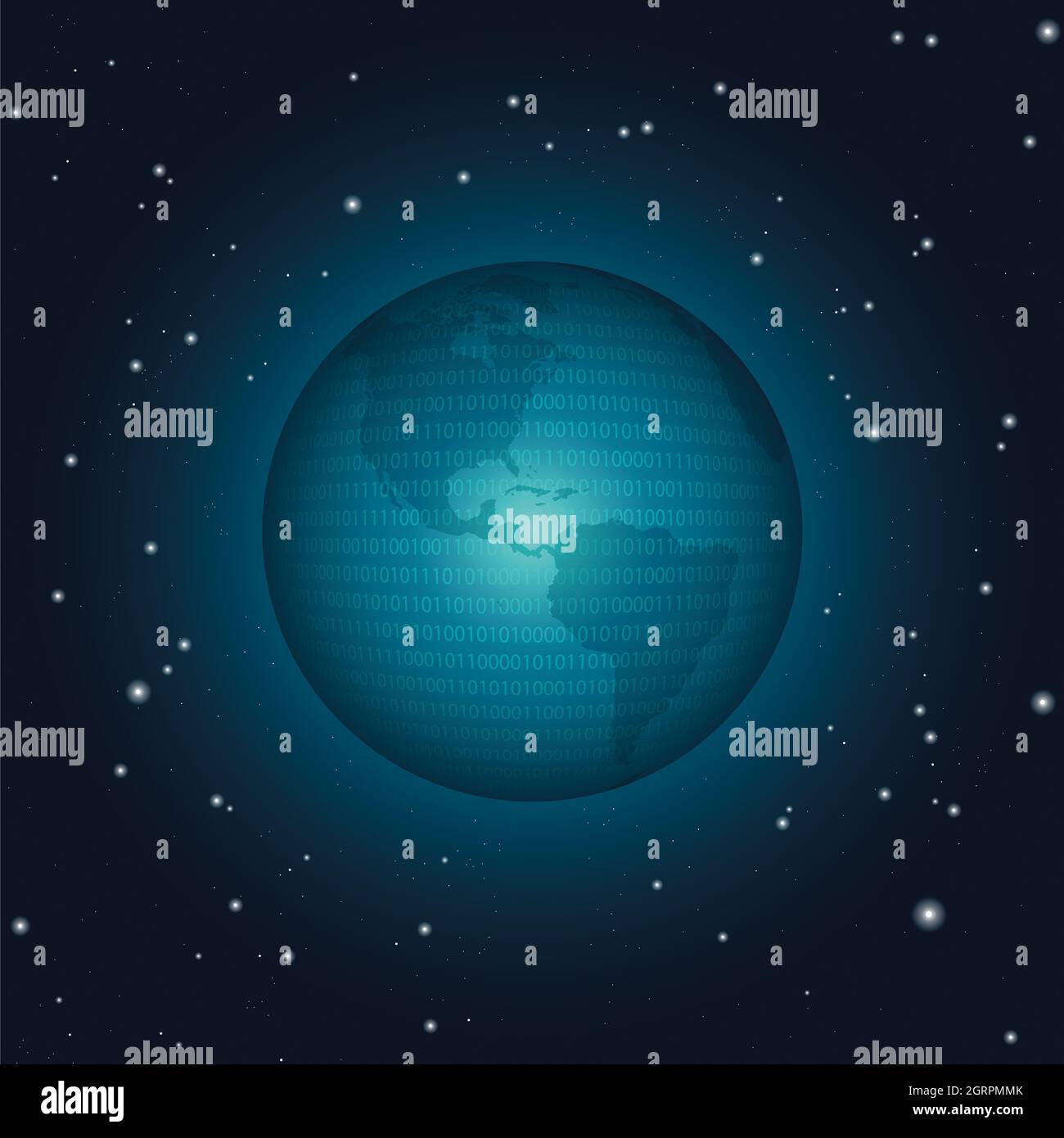 Digitaler Planet Erde mit Binärcode, Einsen und Nullen, Symbol für ...