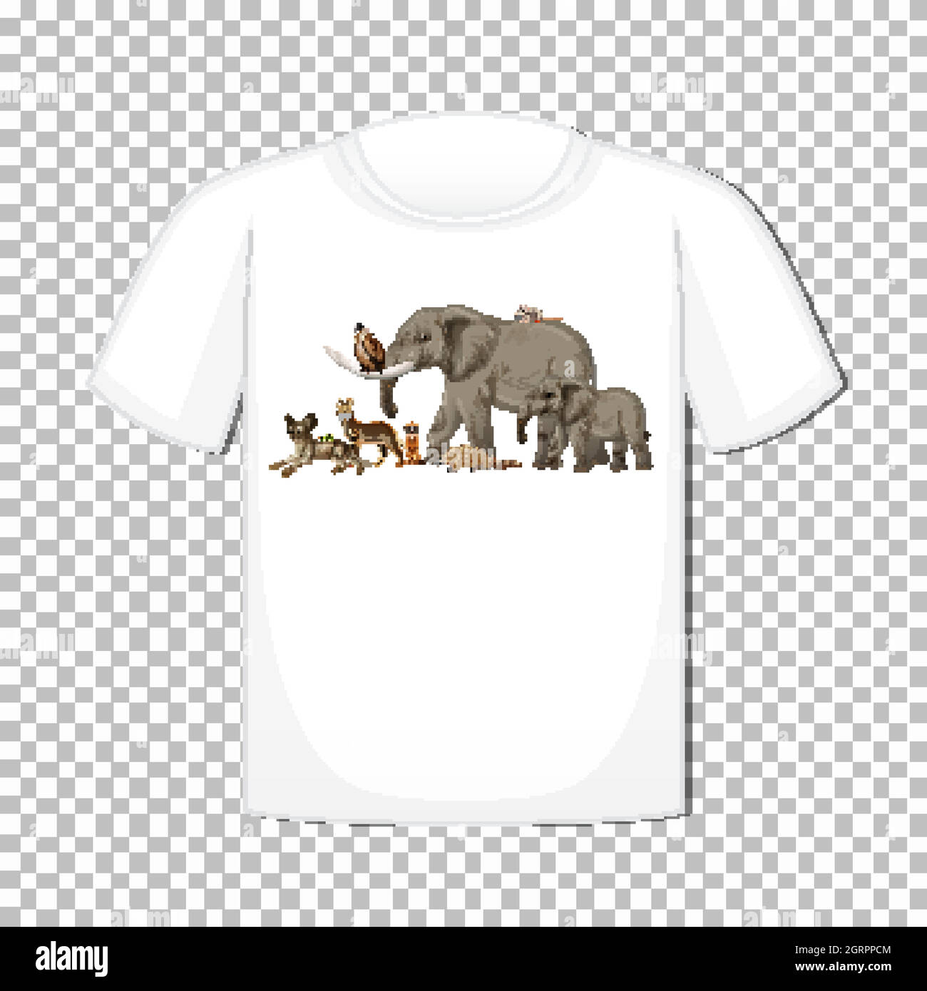 Wild Animal Group Design auf T-Shirt isoliert auf transparentem Hintergrund Stock Vektor