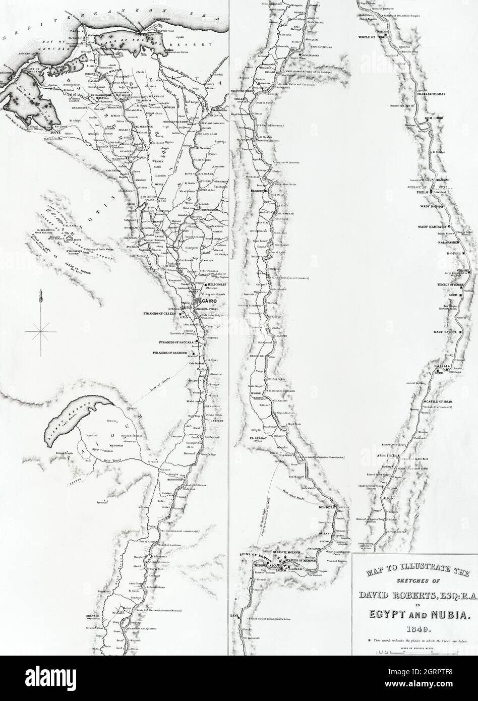 Karte zu den Skizzen in Ägypten und Nubai-Illustration von David Roberts (1796-1864). Stockfoto