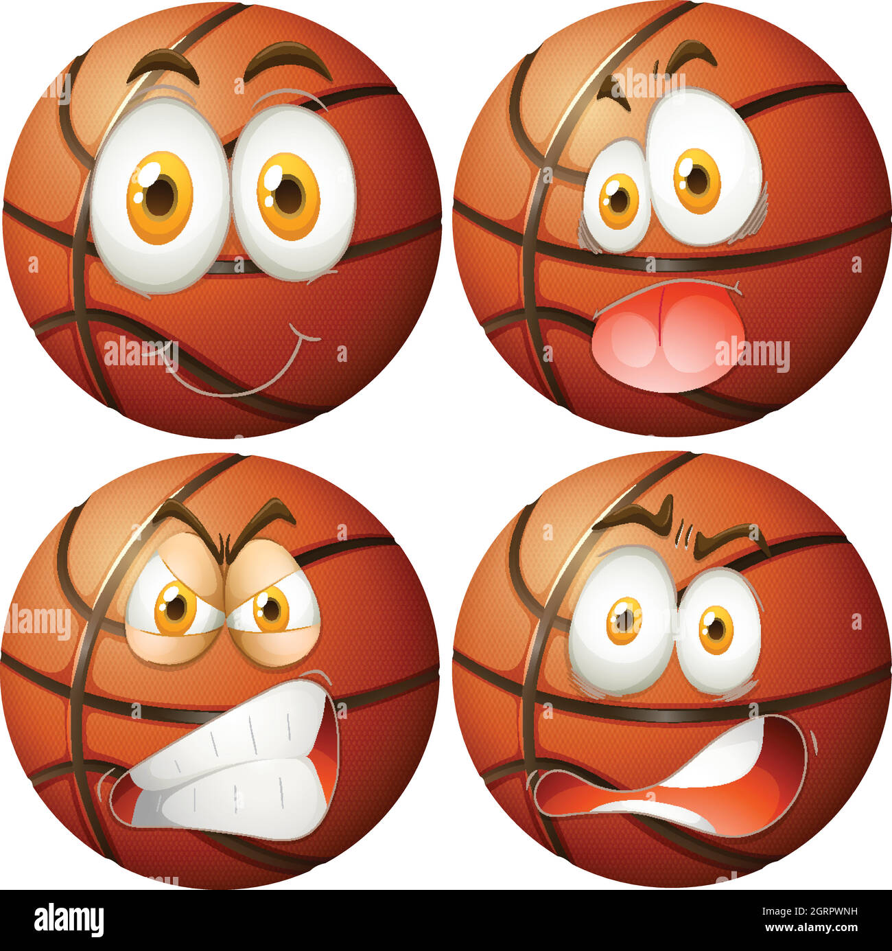 Basketbälle mit vier verschiedenen Emotionen Stock Vektor