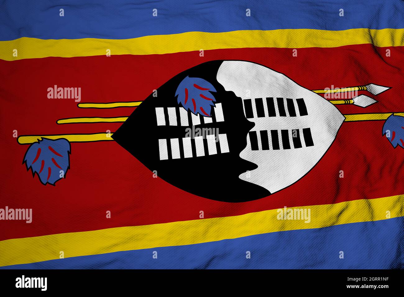 Nahaufnahme im Vollformat auf einer winkenden Swasiland-Flagge in 3D-Rendering. Stockfoto