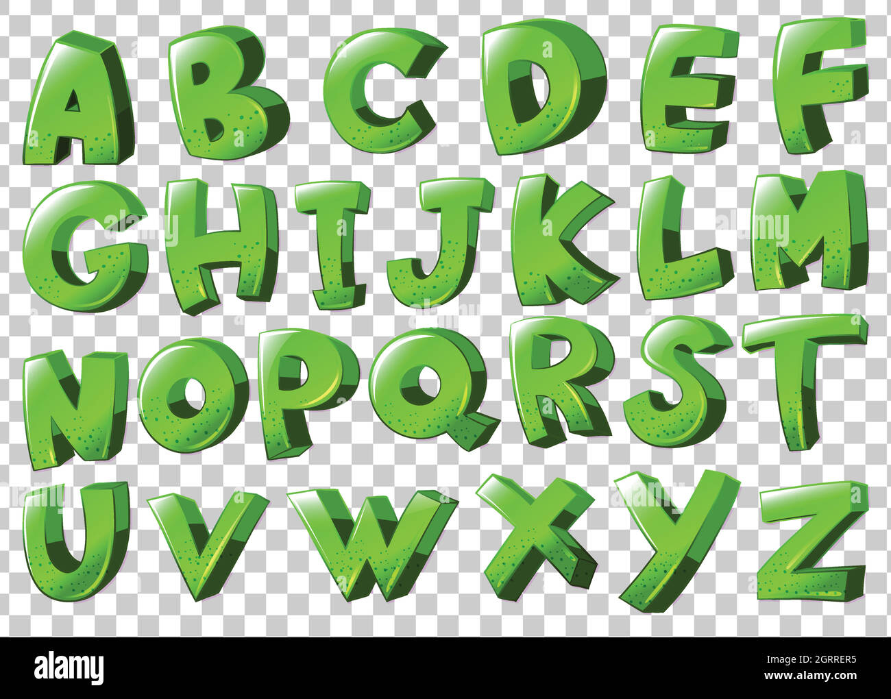 Buchstaben des Alphabets in grüner Farbe Stock Vektor