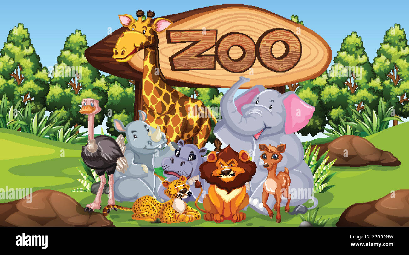 Zoo Tiere in der wilden Natur Hintergrund Stock Vektor