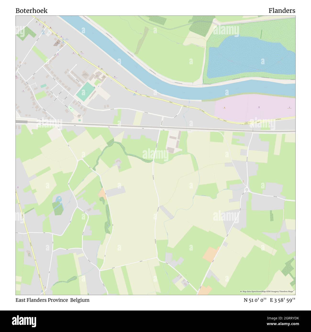 Boterhoek, Provinz Ostflandern, Belgien, Flandern, N 51 0' 0'', E 3 58' 59'', map, Timeless Map veröffentlicht im Jahr 2021. Reisende, Entdecker und Abenteurer wie Florence Nightingale, David Livingstone, Ernest Shackleton, Lewis and Clark und Sherlock Holmes haben sich bei der Planung von Reisen zu den entlegensten Ecken der Welt auf Karten verlassen.Timeless Maps kartiert die meisten Orte auf der Welt und zeigt die Verwirklichung großer Träume Stockfoto