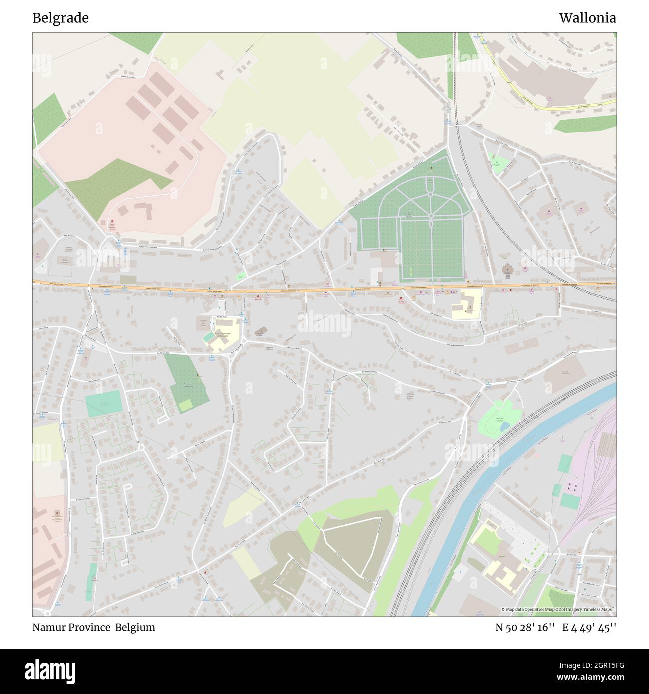 Belgrad, Provinz Namur, Belgien, Wallonien, N 50 28' 16'', E 4 49' 45'', map, Timeless Map veröffentlicht im Jahr 2021. Reisende, Entdecker und Abenteurer wie Florence Nightingale, David Livingstone, Ernest Shackleton, Lewis and Clark und Sherlock Holmes haben sich bei der Planung von Reisen zu den entlegensten Ecken der Welt auf Karten verlassen.Timeless Maps kartiert die meisten Orte auf der Welt und zeigt die Verwirklichung großer Träume Stockfoto