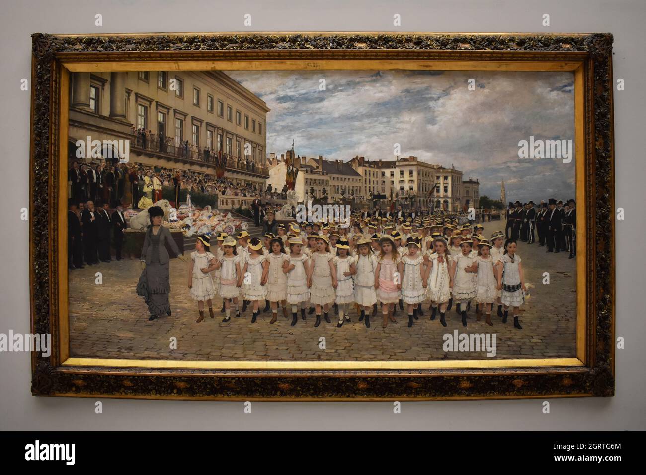 Jan Verhas (1834-1896). Die Parade der Schulen von 1878 in Anwesenheit von König Leopold II. 1880. Die Königlichen Museen der Schönen Künste Belgiens. Stockfoto