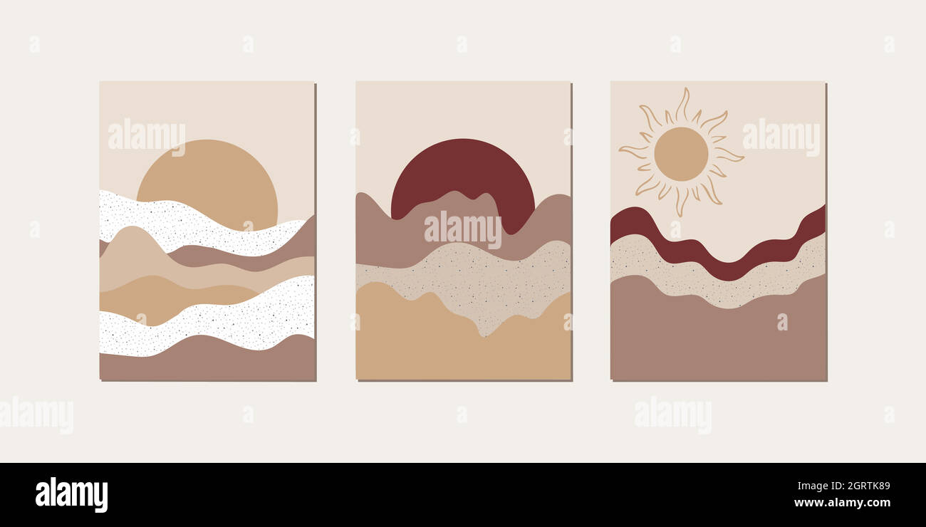 Boho-Set. Moderne Illustration im Stil der Mitte des Jahrhunderts: Poster, Boho-Wanddekor, flaches Design, minimalistische Kunst Stock Vektor